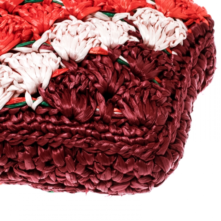 Pre Owned Dolce and Gabbana Multicolor Raffia Kiss Lock Frame Clutch