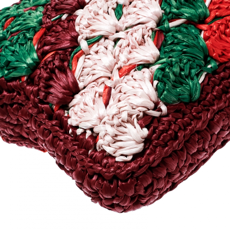 Pre Owned Dolce and Gabbana Multicolor Raffia Kiss Lock Frame Clutch