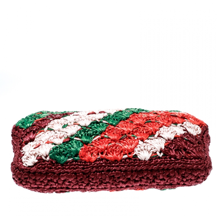 Pre Owned Dolce and Gabbana Multicolor Raffia Kiss Lock Frame Clutch