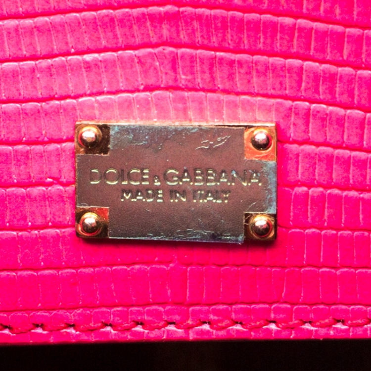 Pre Owned Dolce & Gabbana  Pink Coral Lizard Embossed Leather Small Miss Monica Top Handle Bag