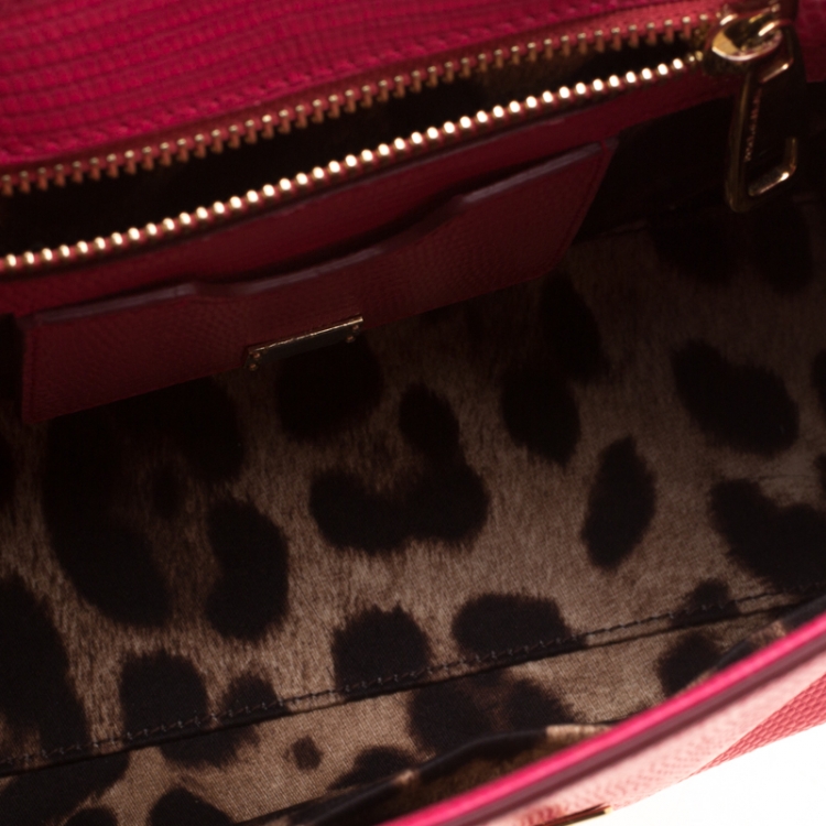 Pre Owned Dolce & Gabbana  Pink Coral Lizard Embossed Leather Small Miss Monica Top Handle Bag