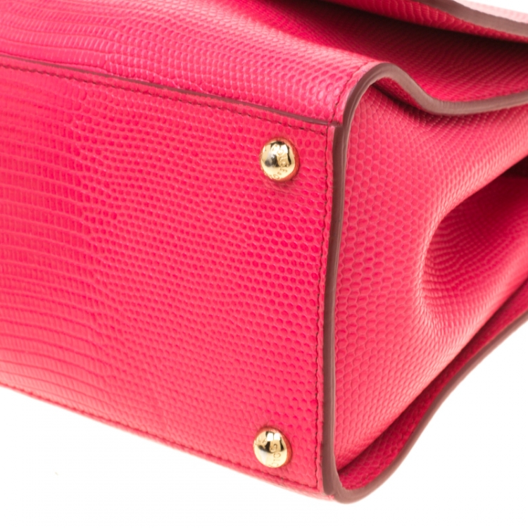 Pre Owned Dolce & Gabbana  Pink Coral Lizard Embossed Leather Small Miss Monica Top Handle Bag