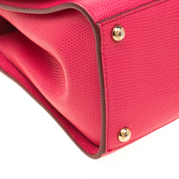 Pre Owned Dolce & Gabbana  Pink Coral Lizard Embossed Leather Small Miss Monica Top Handle Bag