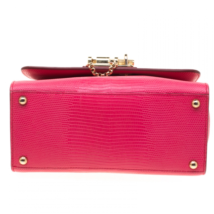 Pre Owned Dolce & Gabbana  Pink Coral Lizard Embossed Leather Small Miss Monica Top Handle Bag