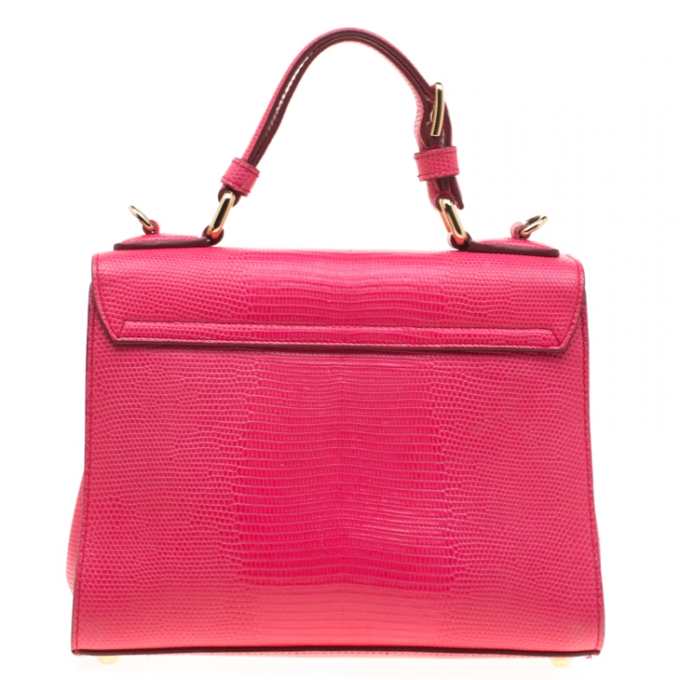 Pre Owned Dolce & Gabbana  Pink Coral Lizard Embossed Leather Small Miss Monica Top Handle Bag
