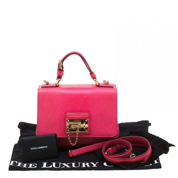 Pre Owned Dolce & Gabbana  Pink Coral Lizard Embossed Leather Small Miss Monica Top Handle Bag