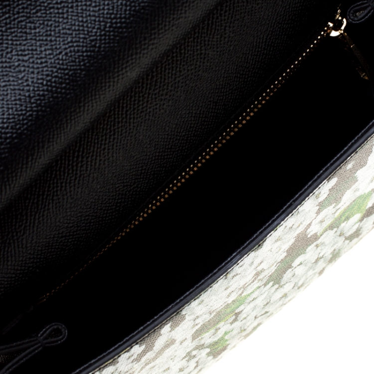Pre Owned Dolce and Gabbana Black Floral Print Leather Medium Sicily Bag 