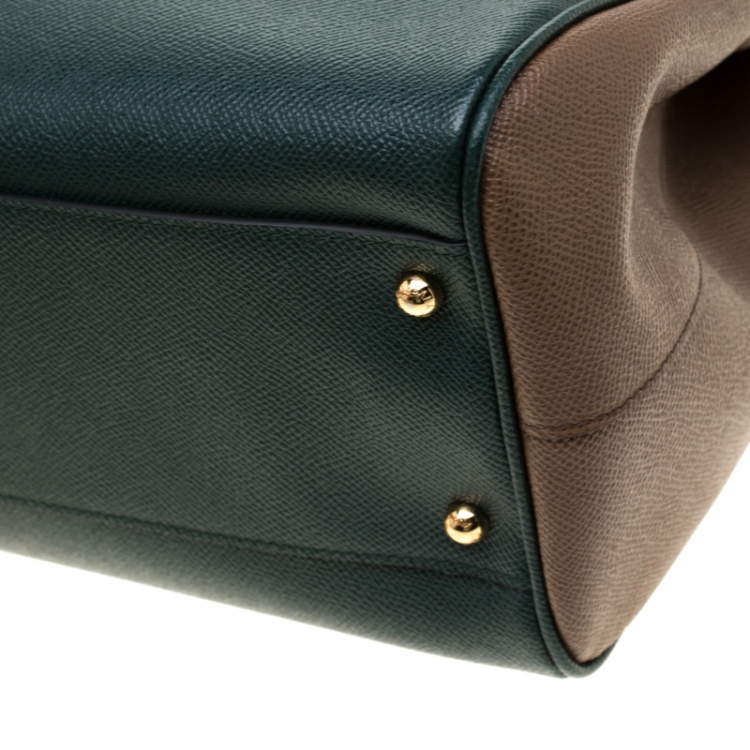 Pre Owned Dolce and Gabbana Dark Green/Brown Leather Large Miss Sicily Top Hande Bag