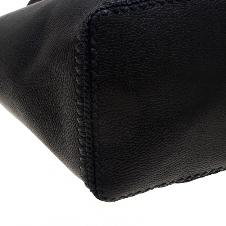 Pre Owned Dolce & Gabbana Black Leather and Raffia Miss Escape Tote