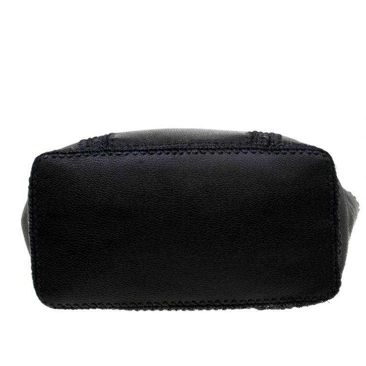 Pre Owned Dolce & Gabbana Black Leather and Raffia Miss Escape Tote