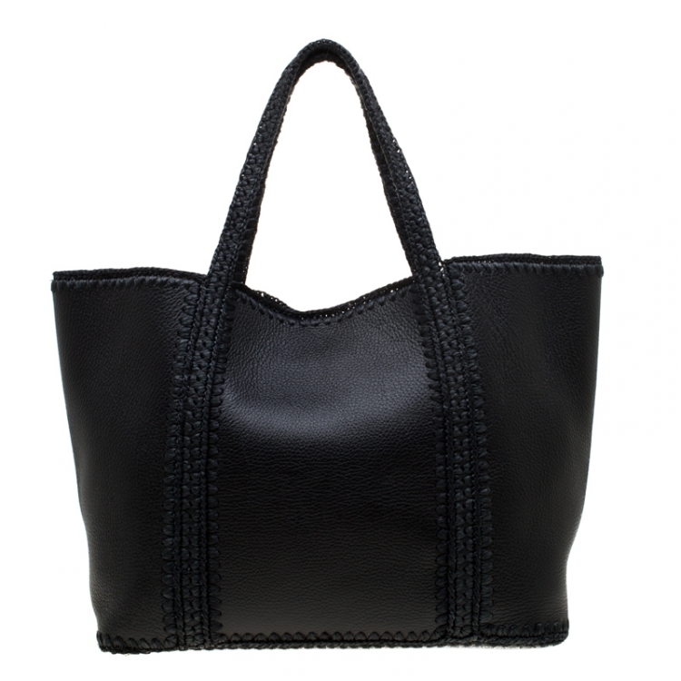 Pre Owned Dolce & Gabbana Black Leather and Raffia Miss Escape Tote