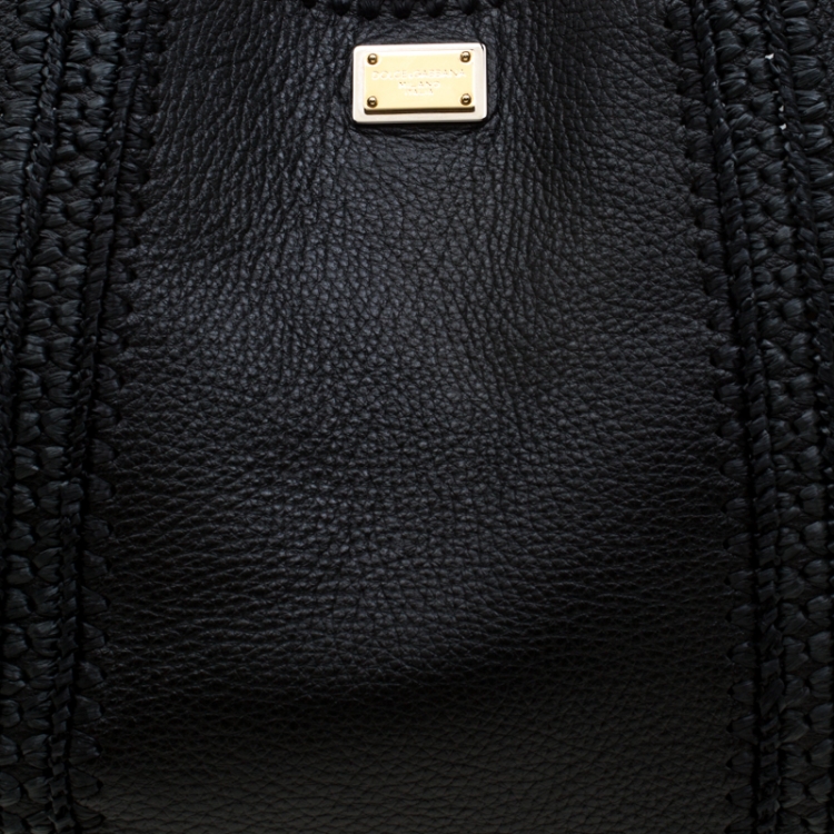 Pre Owned Dolce & Gabbana Black Leather and Raffia Miss Escape Tote
