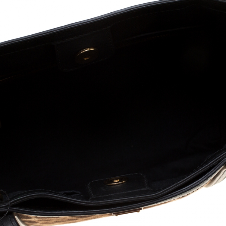 Pre Owned Dolce and Gabbana Brown/Black Leopard Print Fabric and Leather Miss Escape Tote