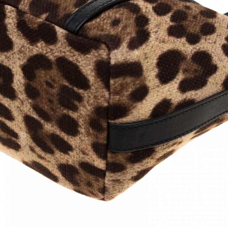 Pre Owned Dolce and Gabbana Brown/Black Leopard Print Fabric and Leather Miss Escape Tote