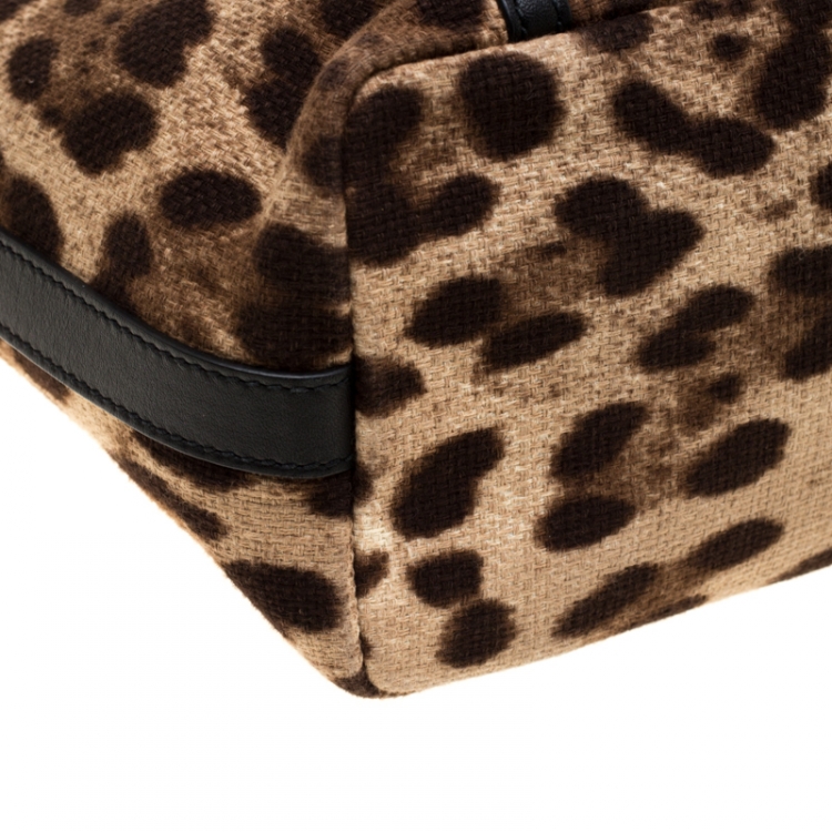 Pre Owned Dolce and Gabbana Brown/Black Leopard Print Fabric and Leather Miss Escape Tote