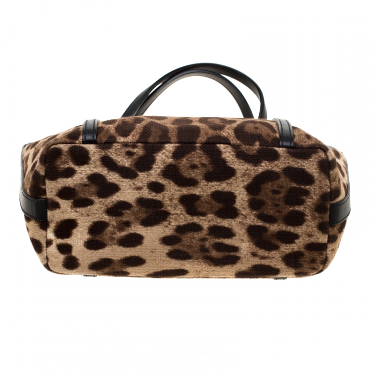 Pre Owned Dolce and Gabbana Brown/Black Leopard Print Fabric and Leather Miss Escape Tote