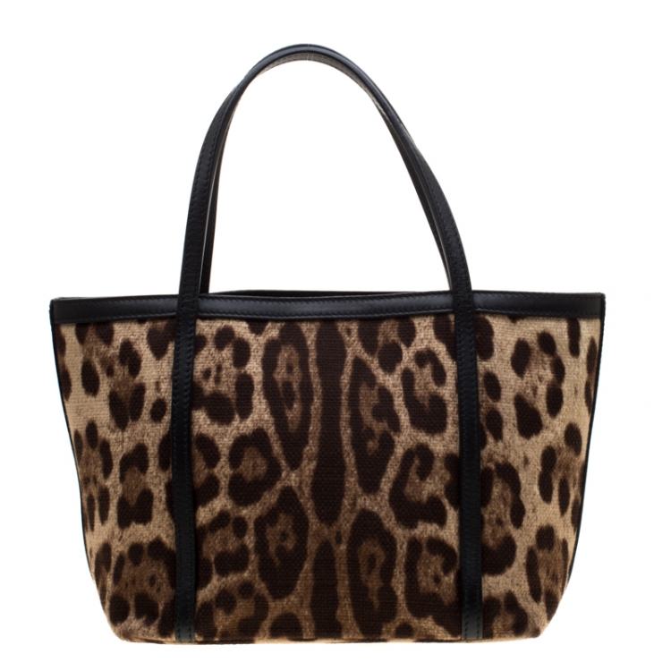 Pre Owned Dolce and Gabbana Brown/Black Leopard Print Fabric and Leather Miss Escape Tote