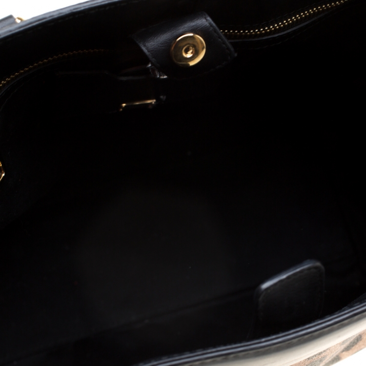 Pre Owned Dolce and Gabbana Black/Brown Leopard Print Leather Lucia Shopper Tote