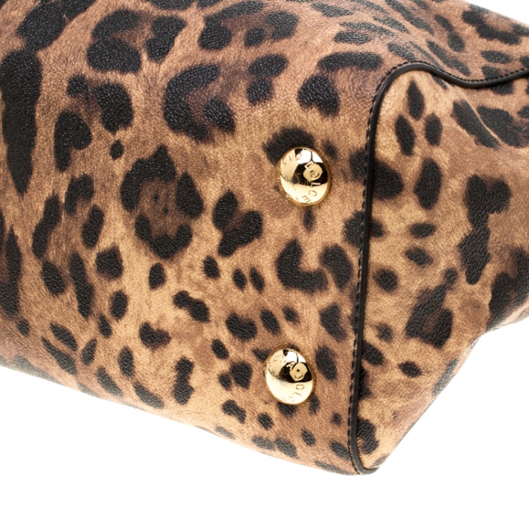 Pre Owned Dolce and Gabbana Black/Brown Leopard Print Leather Lucia Shopper Tote