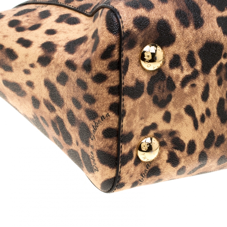 Pre Owned Dolce and Gabbana Black/Brown Leopard Print Leather Lucia Shopper Tote