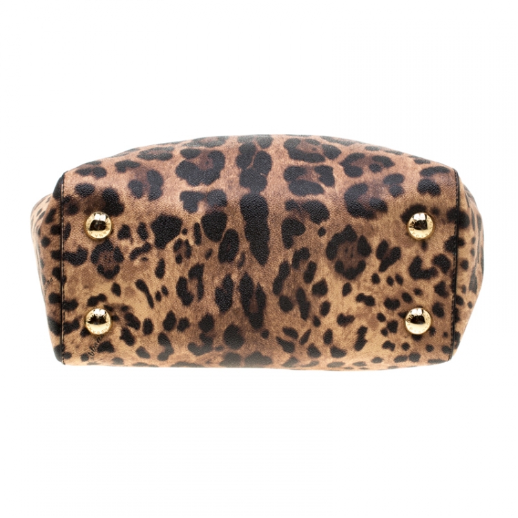 Pre Owned Dolce and Gabbana Black/Brown Leopard Print Leather Lucia Shopper Tote