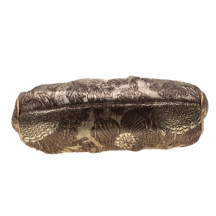 Pre Owned Dolce & Gabbana Metallic Khaki Jacquard Frame Clutch