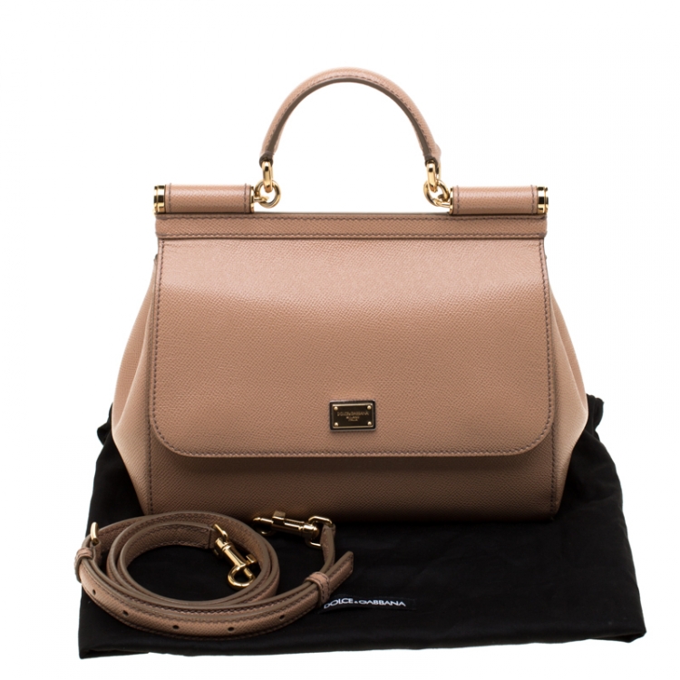 Pre Owned Dolce and Gabbana Light Brown Leather Medium Miss Sicily Top Handle Bag