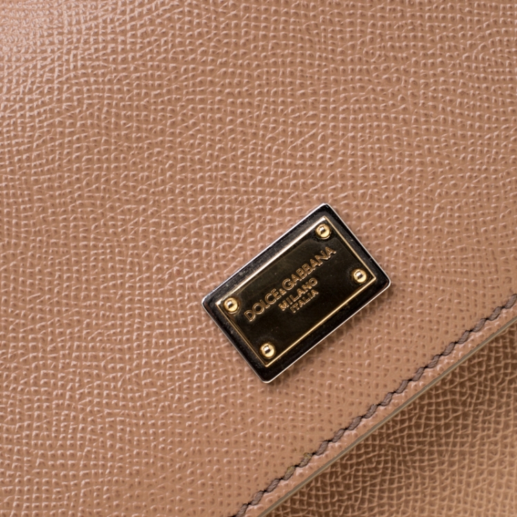 Pre Owned Dolce and Gabbana Light Brown Leather Medium Miss Sicily Top Handle Bag