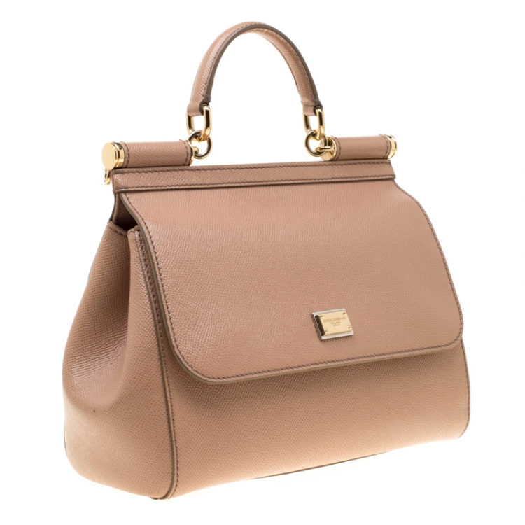 Pre Owned Dolce and Gabbana Light Brown Leather Medium Miss Sicily Top Handle Bag