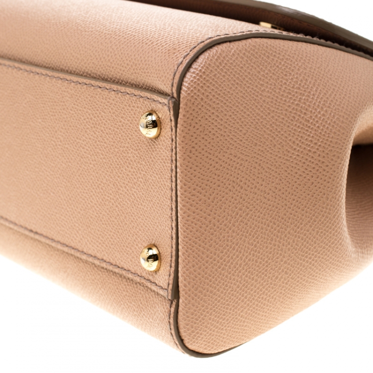 Pre Owned Dolce and Gabbana Light Brown Leather Medium Miss Sicily Top Handle Bag