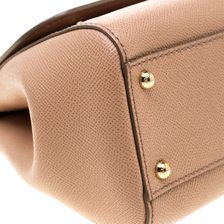 Pre Owned Dolce and Gabbana Light Brown Leather Medium Miss Sicily Top Handle Bag