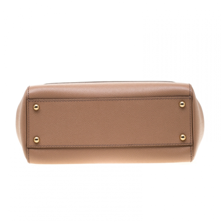 Pre Owned Dolce and Gabbana Light Brown Leather Medium Miss Sicily Top Handle Bag