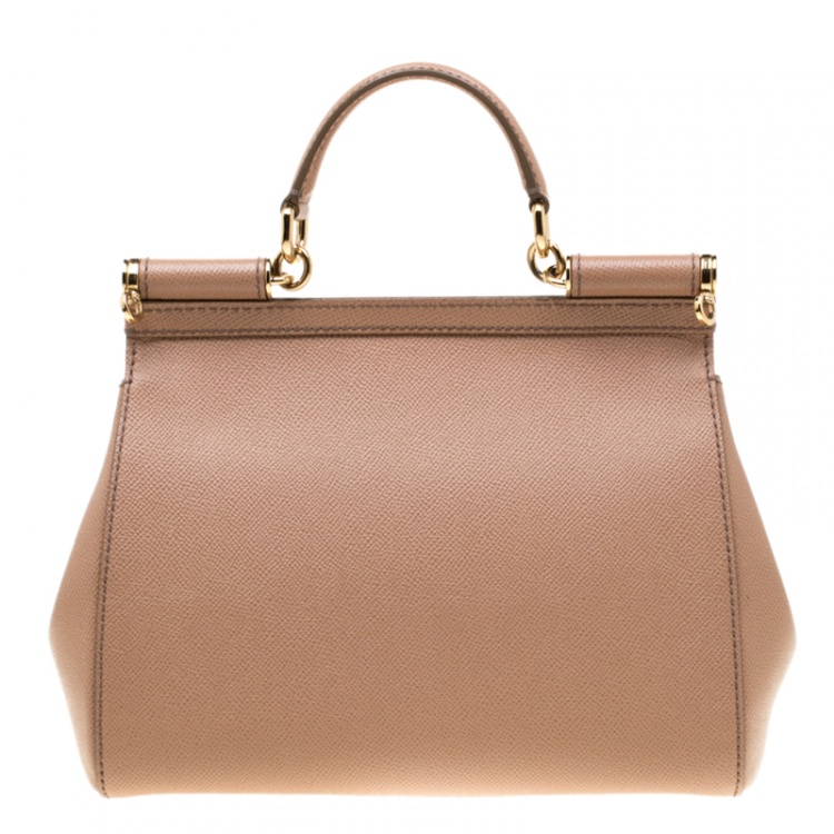 Pre Owned Dolce and Gabbana Light Brown Leather Medium Miss Sicily Top Handle Bag