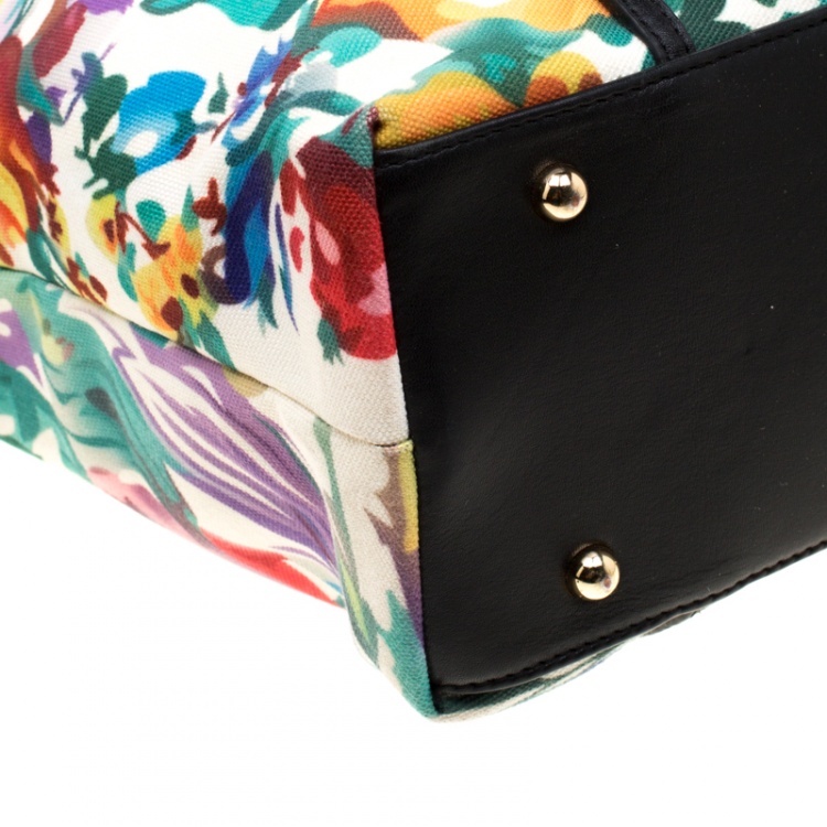 Pre Owned Dolce & Gabbana Floral Printed Canvas And Leather Trim Miss Escape Tote 