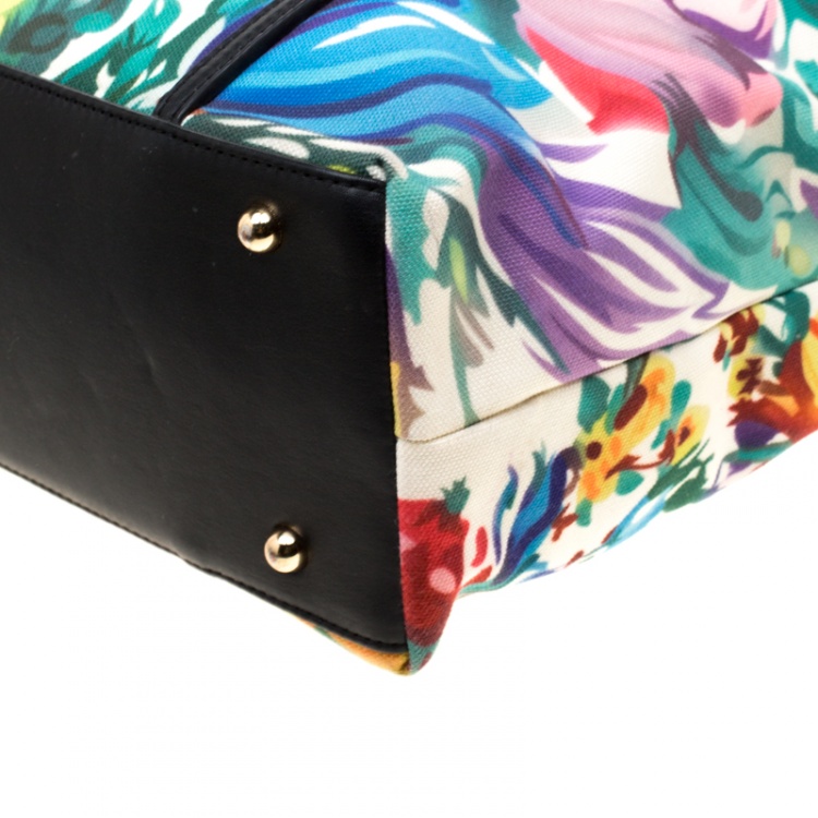 Pre Owned Dolce & Gabbana Floral Printed Canvas And Leather Trim Miss Escape Tote 