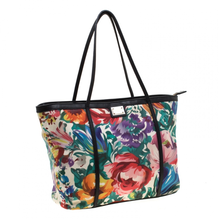 Pre Owned Dolce & Gabbana Floral Printed Canvas And Leather Trim Miss Escape Tote 