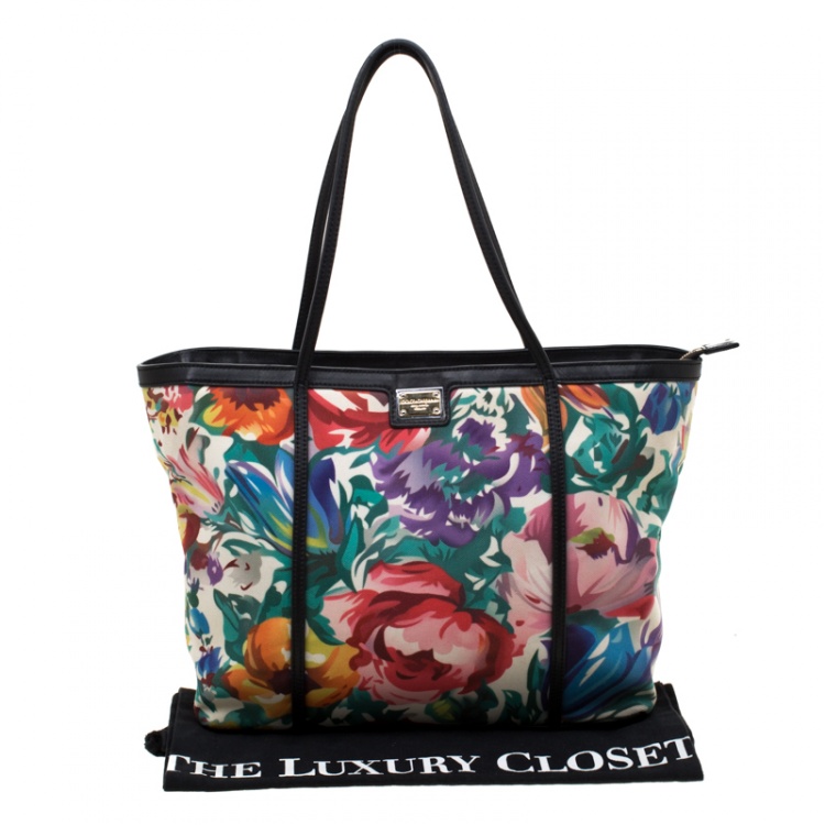 Pre Owned Dolce & Gabbana Floral Printed Canvas And Leather Trim Miss Escape Tote 