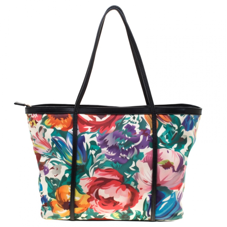 Pre Owned Dolce & Gabbana Floral Printed Canvas And Leather Trim Miss Escape Tote 