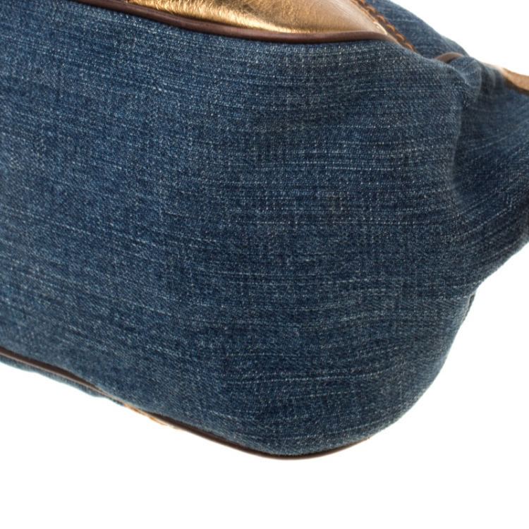 Pre Owned Dolce & Gabbana Blue/Gold Denim and Leather Shoulder Bag