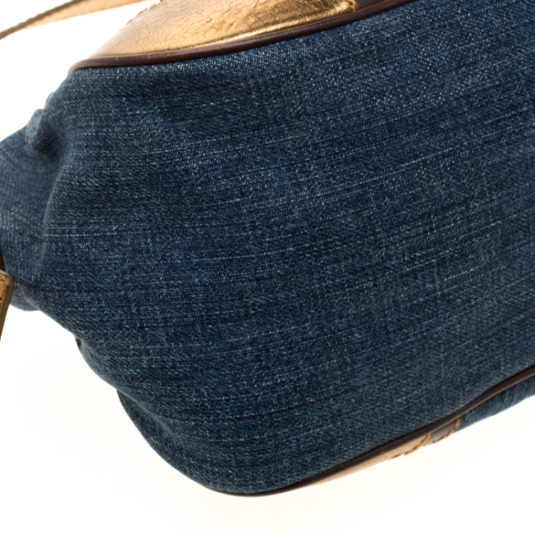 Pre Owned Dolce & Gabbana Blue/Gold Denim and Leather Shoulder Bag