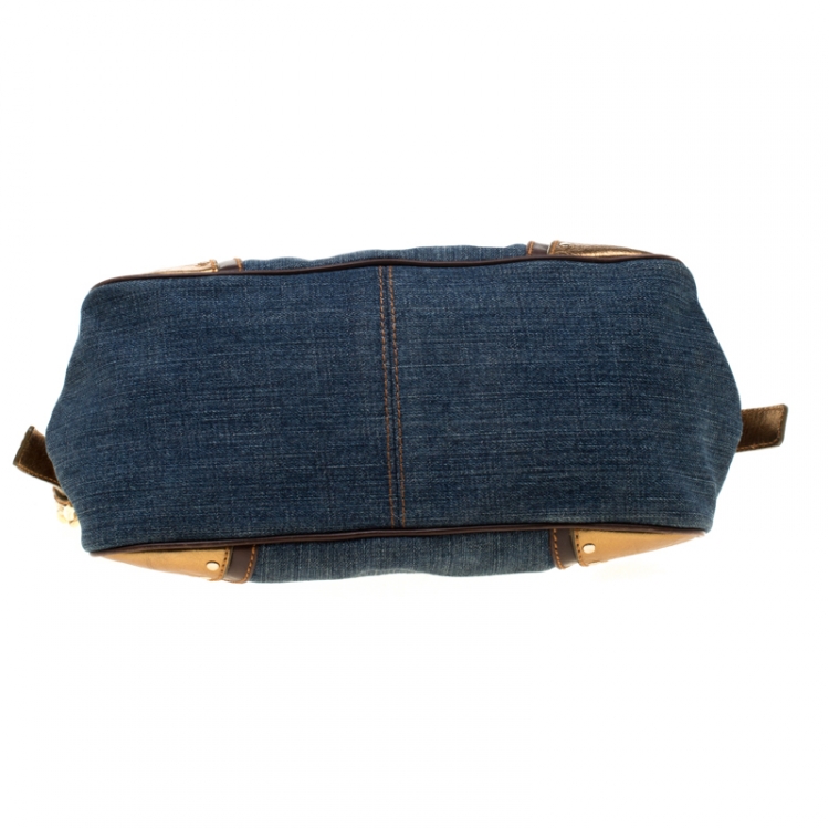 Pre Owned Dolce & Gabbana Blue/Gold Denim and Leather Shoulder Bag