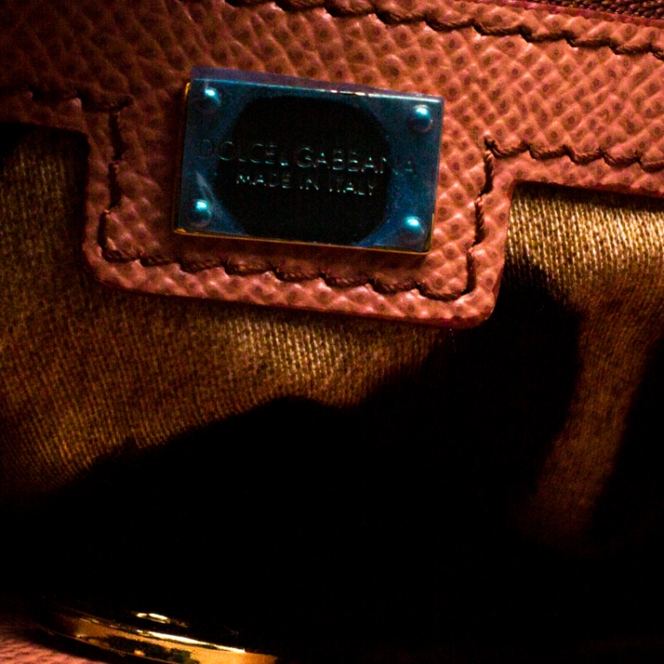 Pre Owned Dolce and Gabbana Peach Leather Large Miss Sicily Bag