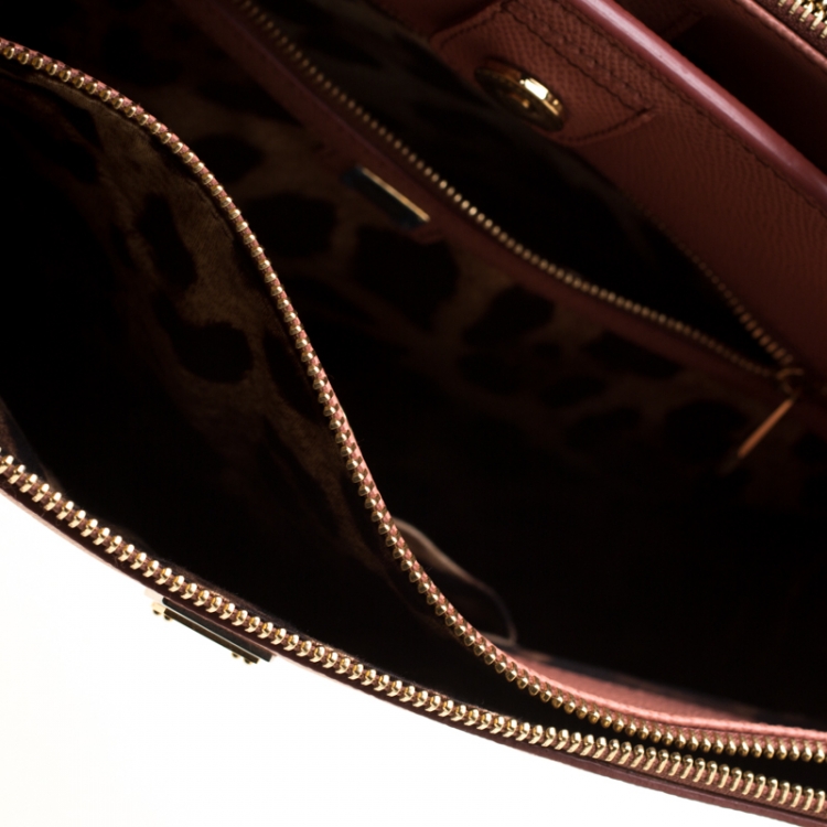 Pre Owned Dolce and Gabbana Peach Leather Large Miss Sicily Bag