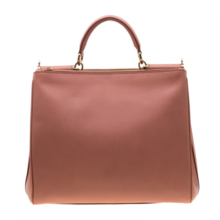 Pre Owned Dolce and Gabbana Peach Leather Large Miss Sicily Bag