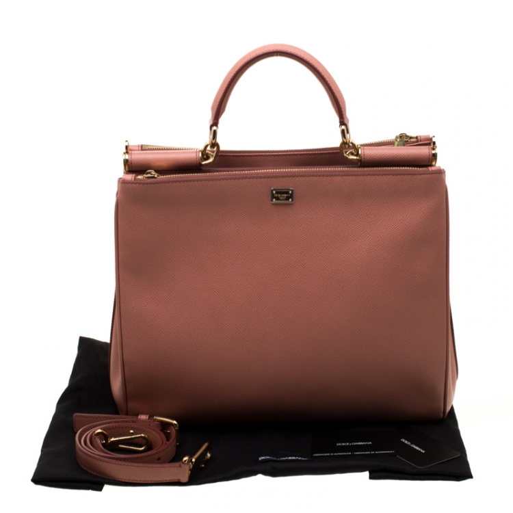 Pre Owned Dolce and Gabbana Peach Leather Large Miss Sicily Bag