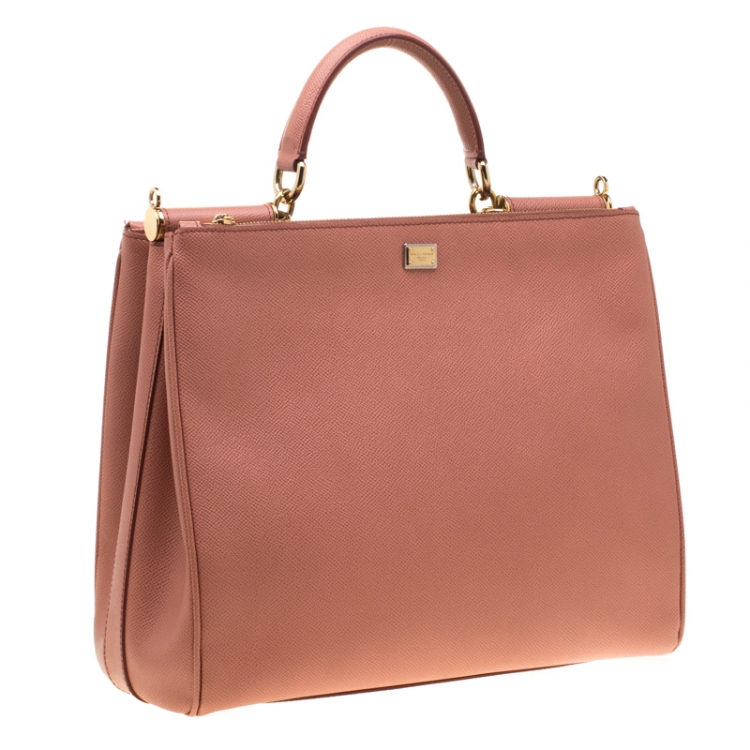 Pre Owned Dolce and Gabbana Peach Leather Large Miss Sicily Bag