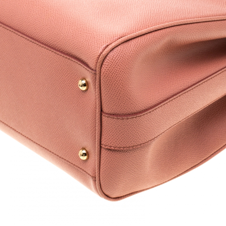 Pre Owned Dolce and Gabbana Peach Leather Large Miss Sicily Bag