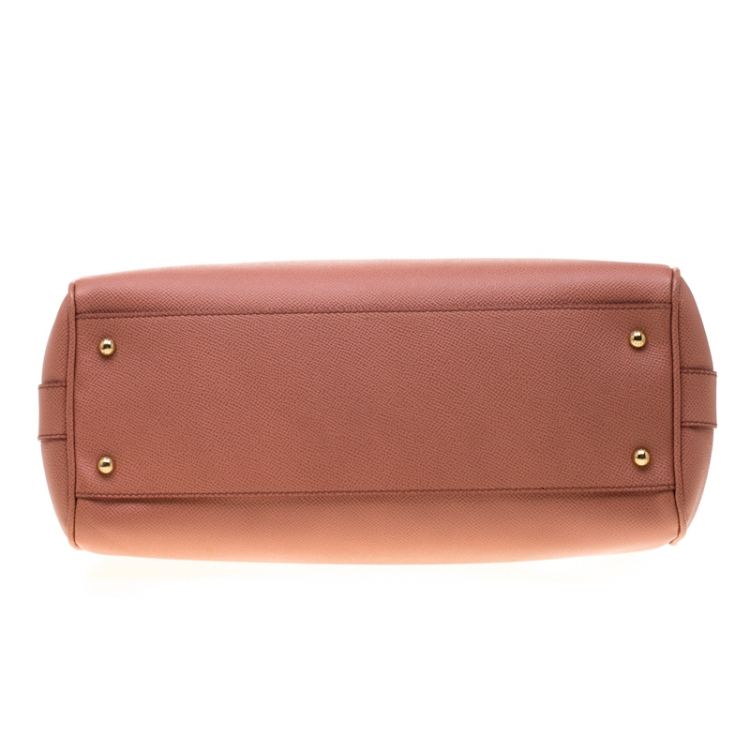 Pre Owned Dolce and Gabbana Peach Leather Large Miss Sicily Bag