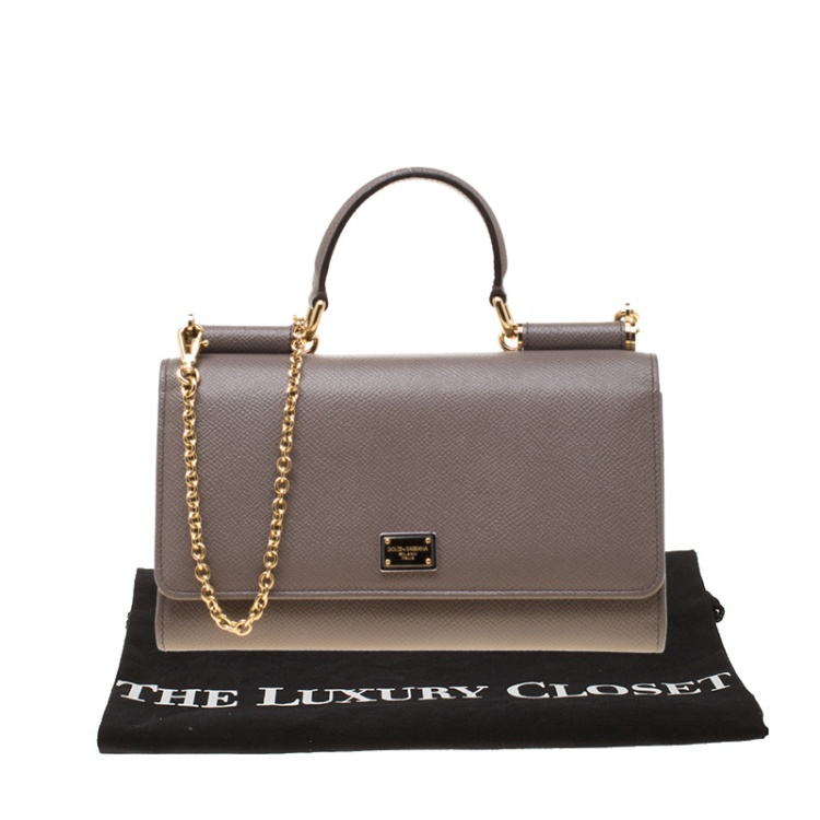 Pre Owned Dolce and Gabbana Grey Leather Sicily Wallet on Chain 