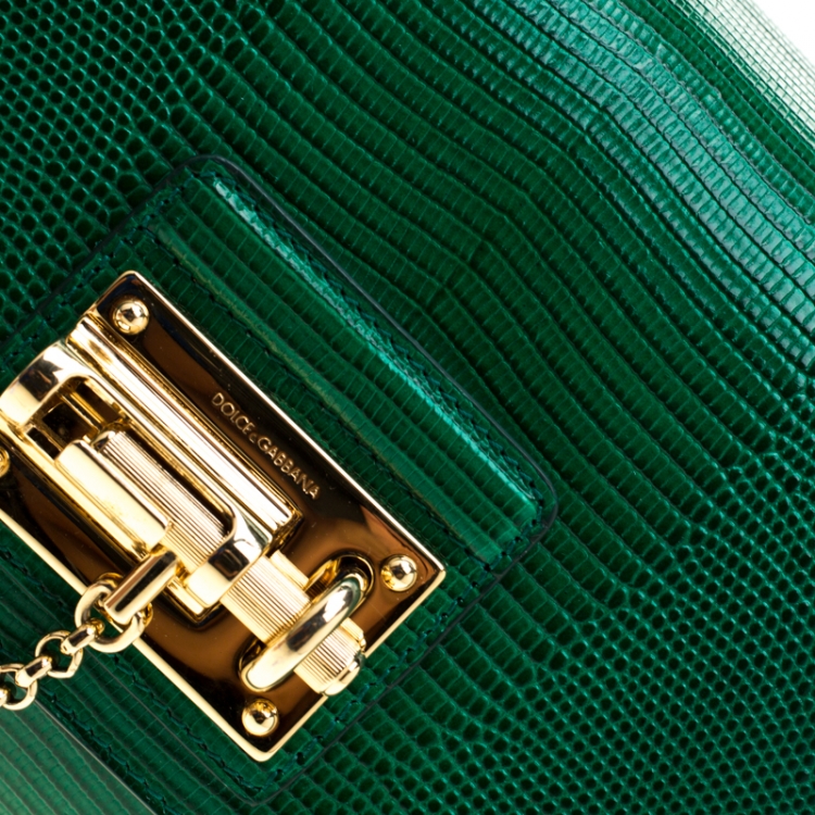 Pre Owned Dolce and Gabbana Green Lizard Embossed Leather Small Miss Monica Top Handle Bag